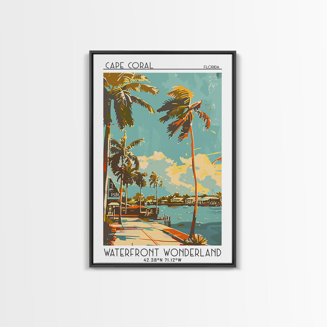 Cape Coral Travel Poster, Framed Canvas Print, Travel Wall Art, City Wall Art, Wall Art, Colorful Wall Art, Landscape Art, Art Print