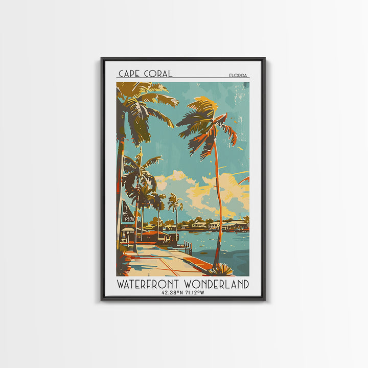 Cape Coral Travel Poster, Framed Canvas Print, Travel Wall Art, City Wall Art, Wall Art, Colorful Wall Art, Landscape Art, Art Print