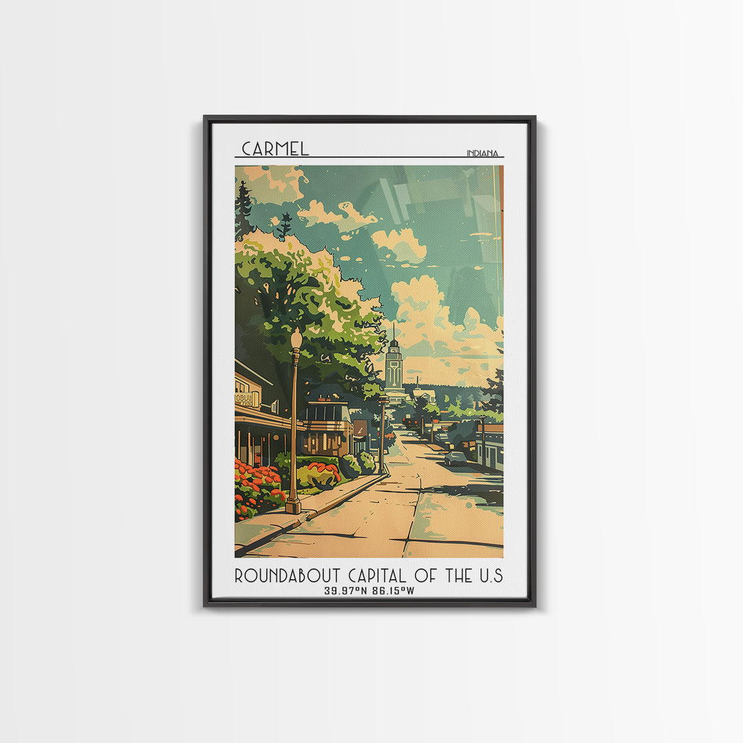 Carmel Travel Poster, Framed Canvas Print, Poster Print, Travel Wall Art, Travel Posters, Mid Century Wall Art, Watercolor Cityscape