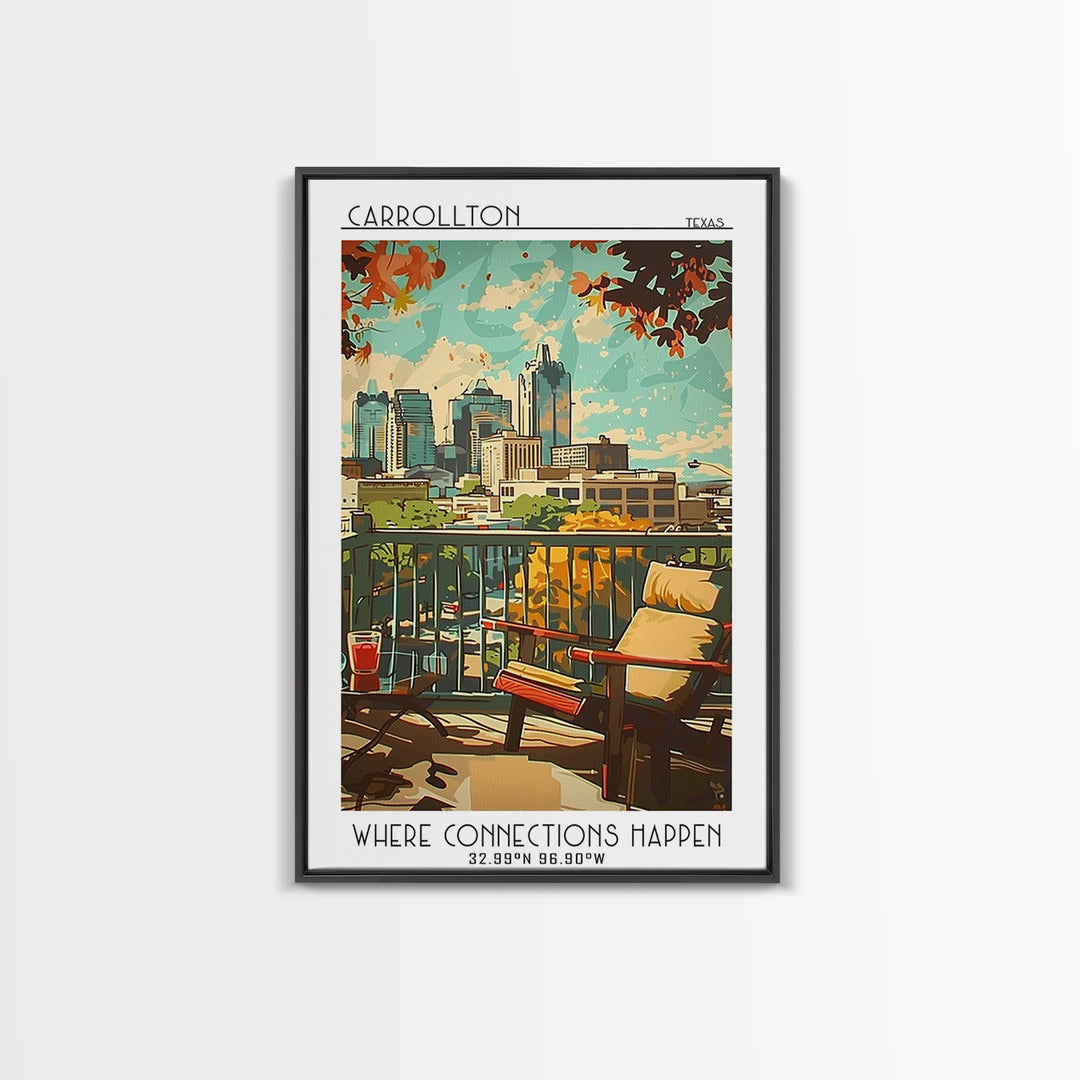 Carrollton Texas Travel Poster, Framed Canvas Print, Retro Wall Art, Travel Print, Modern Wall Decor, Retro Travel Print, Poster Art