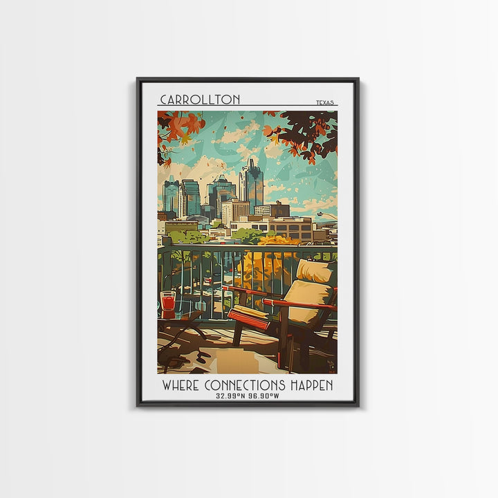 Carrollton Texas Travel Poster, Framed Canvas Print, Retro Wall Art, Travel Print, Modern Wall Decor, Retro Travel Print, Poster Art
