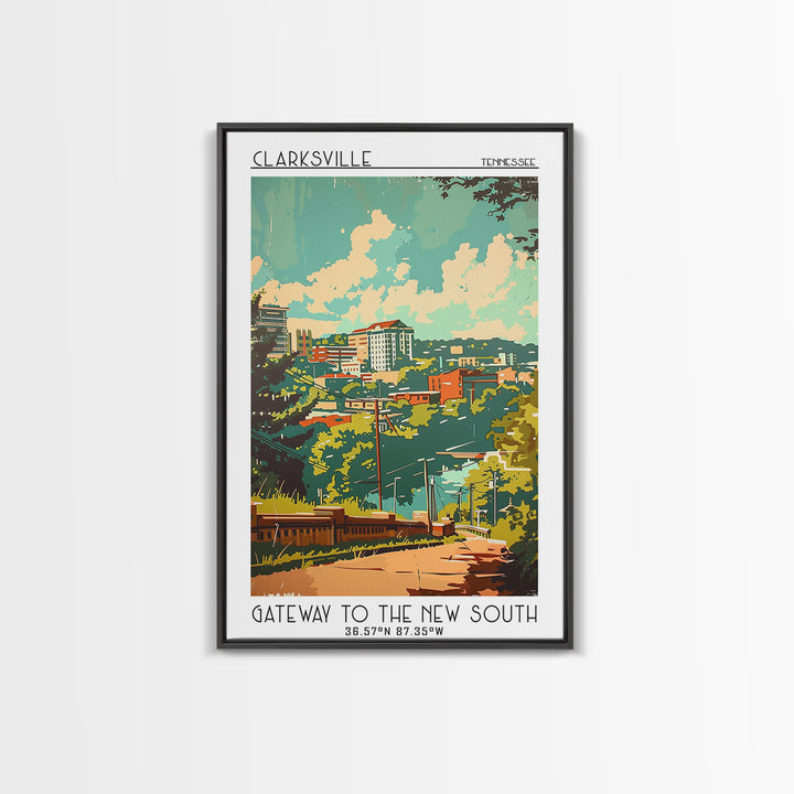Clarksville Travel Poster, Framed Canvas Print, Travel Wall Decor, Minimalist Poster, Fine Art Print, Home Decor, City Travel Poster