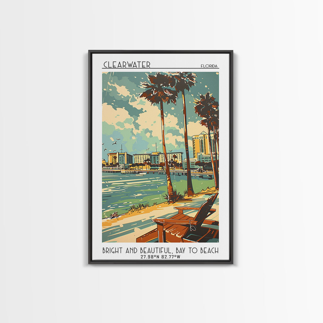 Clearwater Florida Travel Poster, Framed Canvas Print, City Travel Poster, Travel Wall Decor, Travel Art Print, Mid Century Wall Art