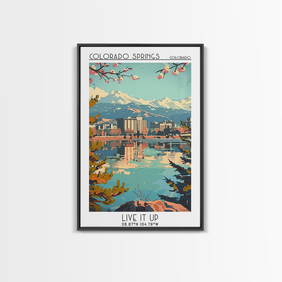 Colorado Springs Colorado Travel Poster, Framed Canvas Print, Retro Travel Poster, City Wall Art, Mid Century Wall Art, Travel Print