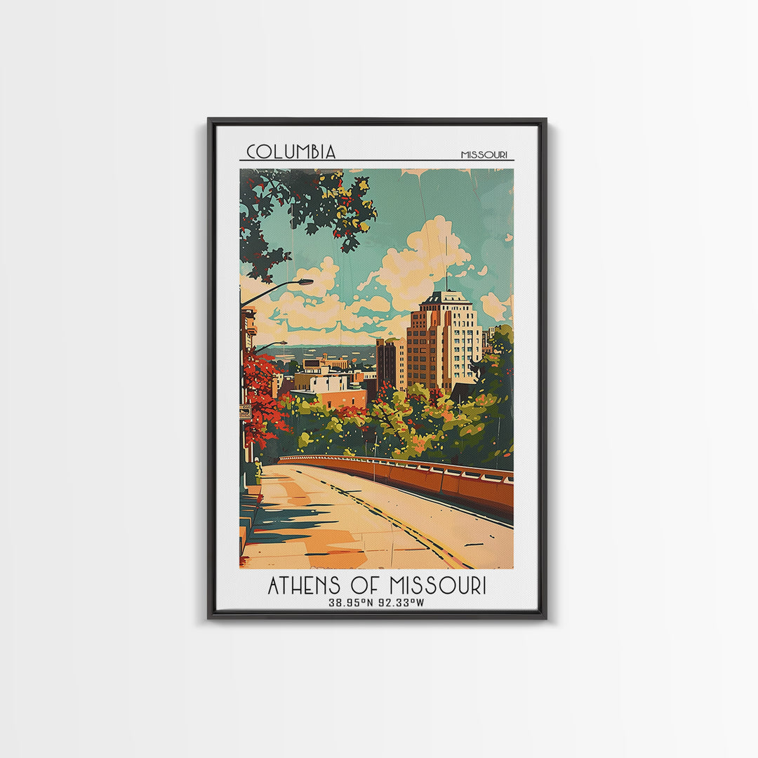 Columbia Travel Poster, Framed Canvas Print, Travel Art Print, Modern Wall Decor, Wanderlust Gift, Retro Travel Print, Travel Prints