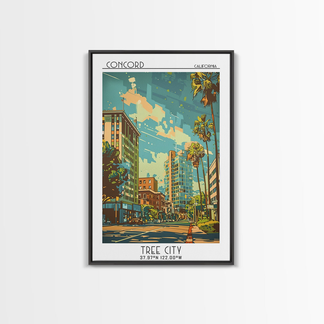 Concord California Travel Poster, Canvas Print, Travel Wall Decor, Minimalist Poster, Wanderlust Gift, Landscape Art, Retro Wall Art