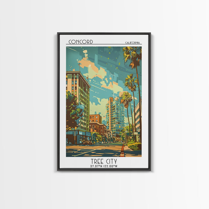 Concord California Travel Poster, Canvas Print, Travel Wall Decor, Minimalist Poster, Wanderlust Gift, Landscape Art, Retro Wall Art
