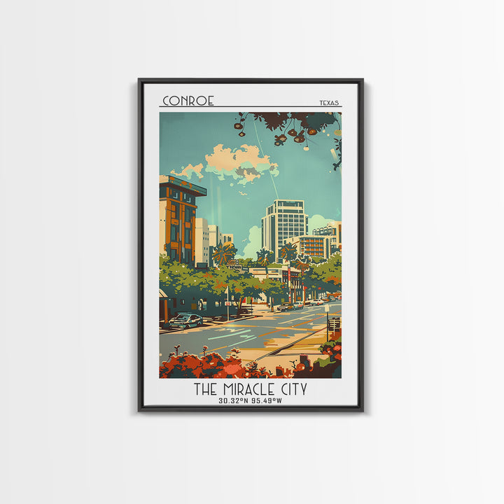 Conroe Travel Poster, Canvas Print, Travel Wall Art, City Wall Art, Fine Art Print, Colorful Wall Art, Wall Art, Retro Travel Poster