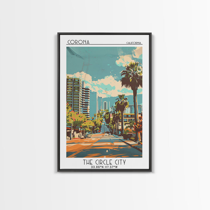 Corona Travel Poster, Framed Canvas Print, Retro Travel Poster, City Wall Art, Colorful Wall Art, Living Room Wall Art, Poster Print