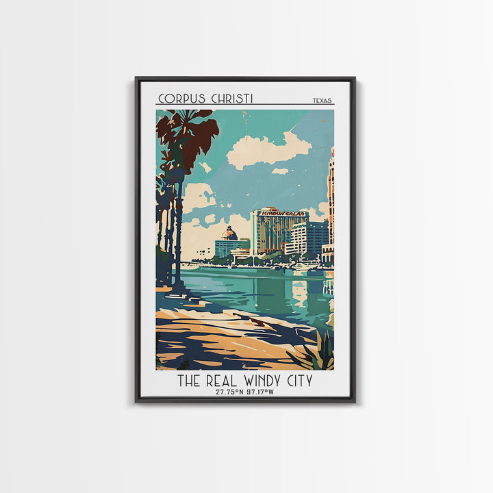 Corpus Christi Texas Travel Poster, Framed Canvas Print, Travel Art Print, Modern Wall Decor, Retro Travel Poster, City Illustration