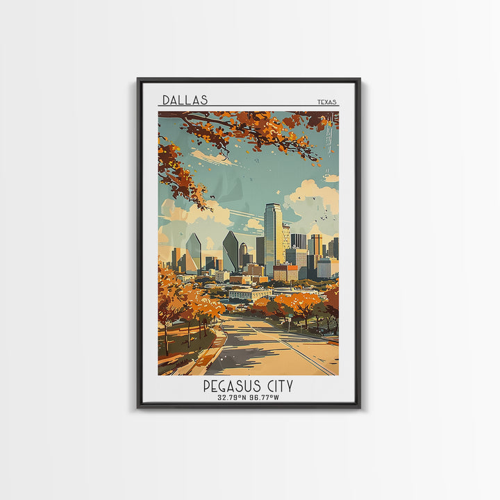 Dallas Texas Travel Poster, Framed Canvas Print, Poster Print, Travel Wall Art, Travel Prints, Travel Art Print, Vintage City Poster