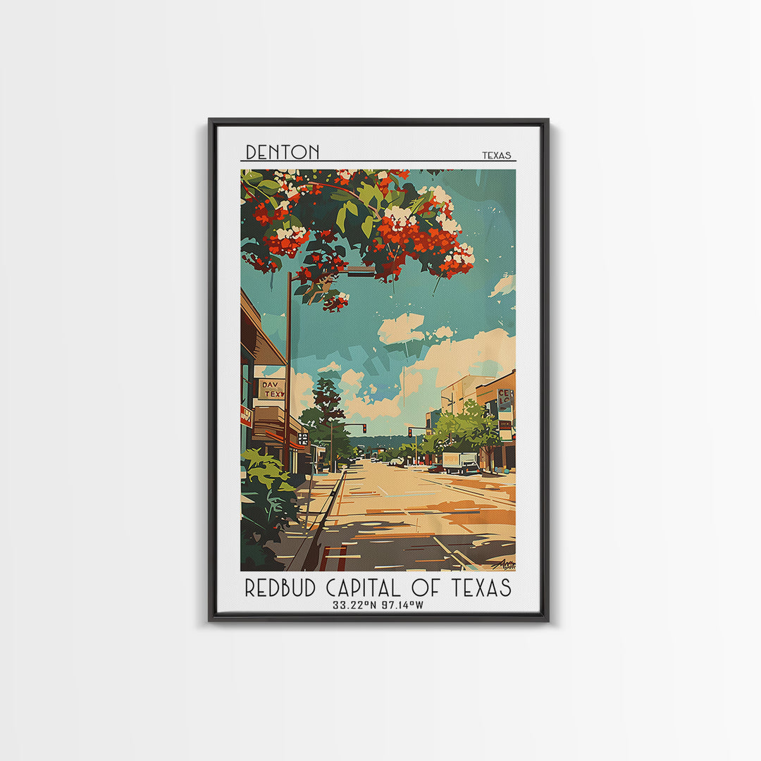 Denton Travel Poster, Framed Canvas Print, Travel Art Print, Modern Wall Decor, Retro Travel Poster, Wanderlust Gift, Retro Wall Art