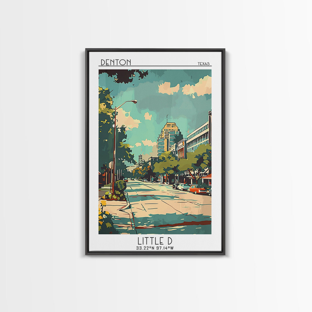 Denton Texas Travel Poster, Framed Canvas Print, City Travel Poster, Travel Wall Art, Poster Print, Fine Art Print, Travel Art Print