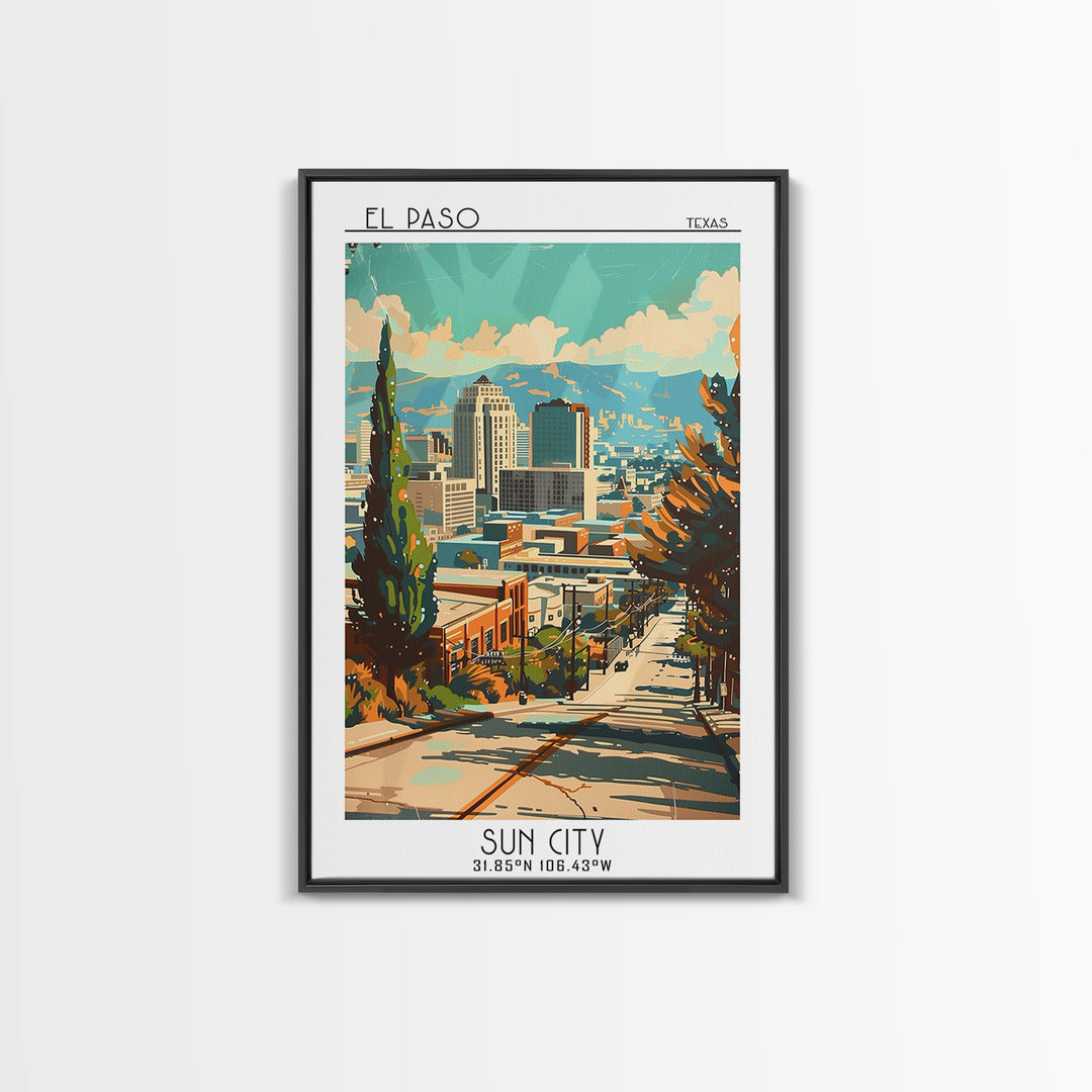 El Paso Texas Travel Poster, Canvas Print, Travel Prints, Landscape Art, Travel Wall Decor, Watercolor Cityscape, Retro Travel Print