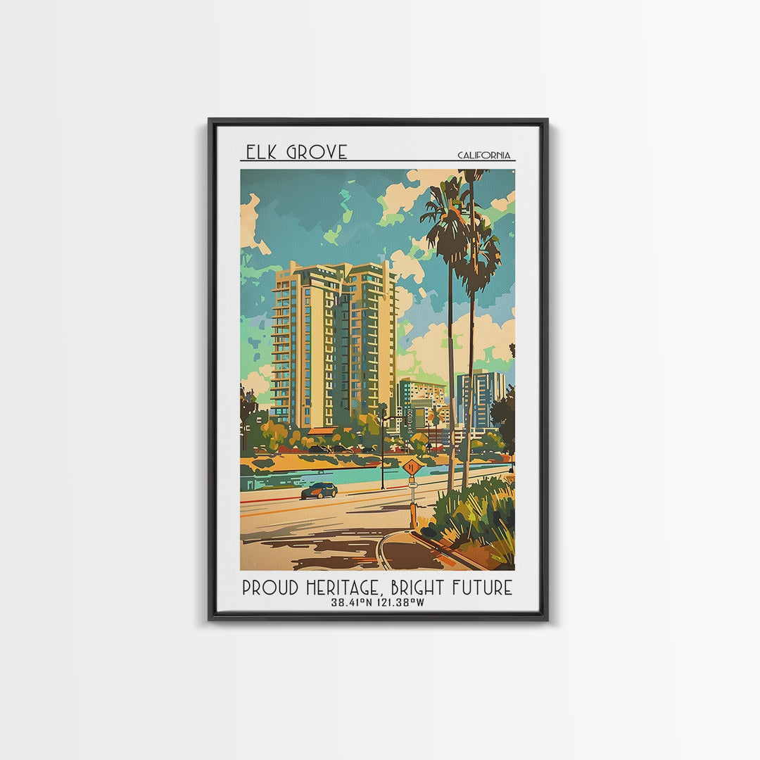 Elk Grove California Travel Poster, Framed Canvas Print, Retro Wall Art, Travel Print, Travel Posters, Travel Prints, Vintage Poster