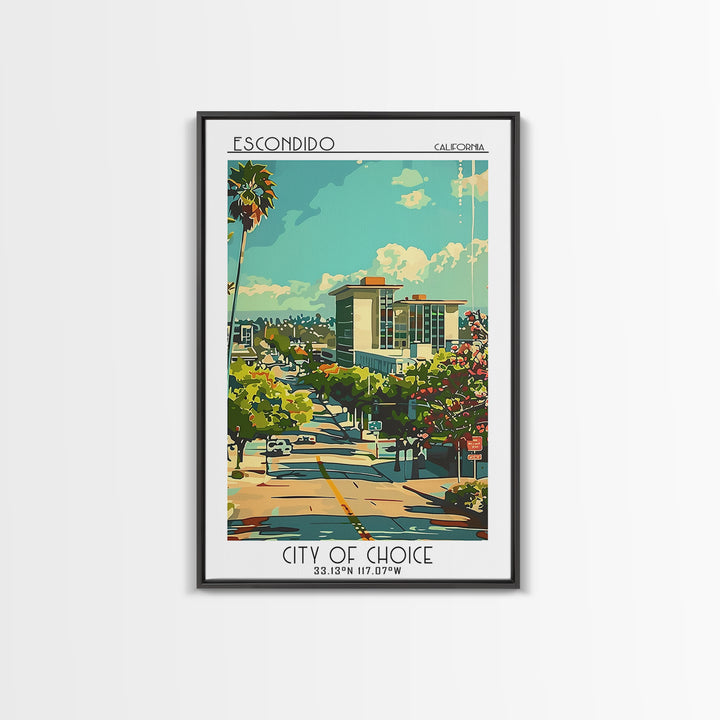 Escondido California Travel Poster, Framed Canvas Print, Travel Art Print, Modern Wall Decor, Art Print, Travel Decor, City Wall Art