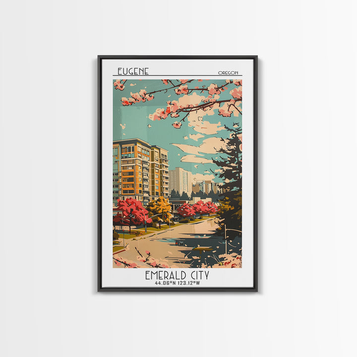 Eugene Travel Poster, Framed Canvas Print, City Travel Poster, Vintage City Poster, Landscape Art, Gallery Wall Set, Wanderlust Gift