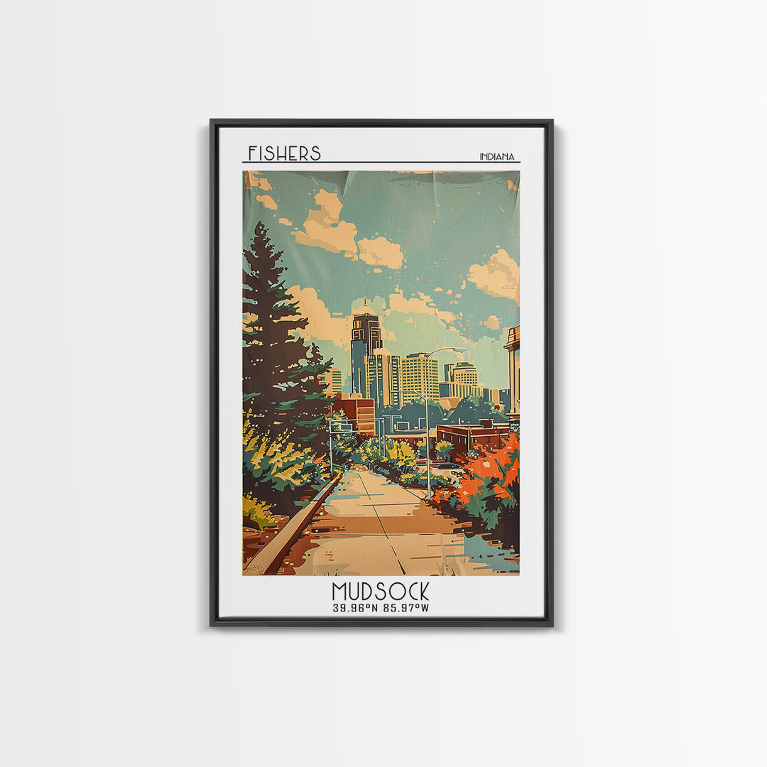 Fishers Indiana Travel Poster, Canvas Print, Vintage Travel Print, City Wall Art, Mid Century Wall Art, City Art Print, Poster Print