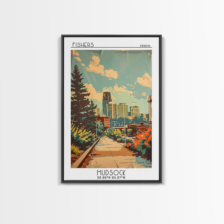 Fishers Indiana Travel Poster, Canvas Print, Vintage Travel Print, City Wall Art, Mid Century Wall Art, City Art Print, Poster Print
