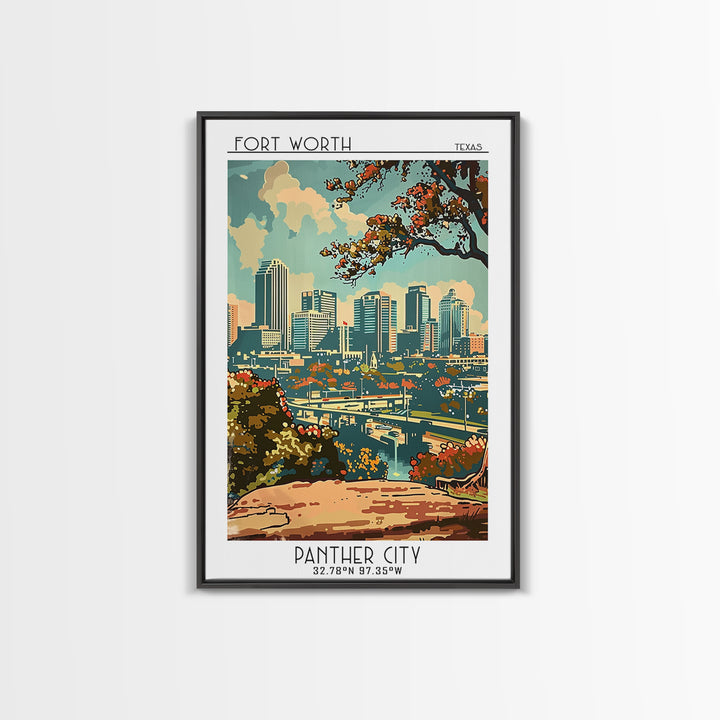 Fort Worth Travel Poster, Canvas Print, Retro Wall Art, Travel Print, Home Office Decor, Landscape Art, Modern Wall Decor, Art Print