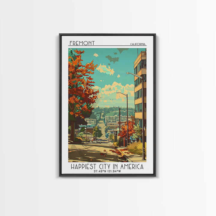 Fremont Travel Poster, Framed Canvas Print, Travel Wall Art, City Wall Art, Travel Posters, Retro Travel Print, Watercolor Cityscape