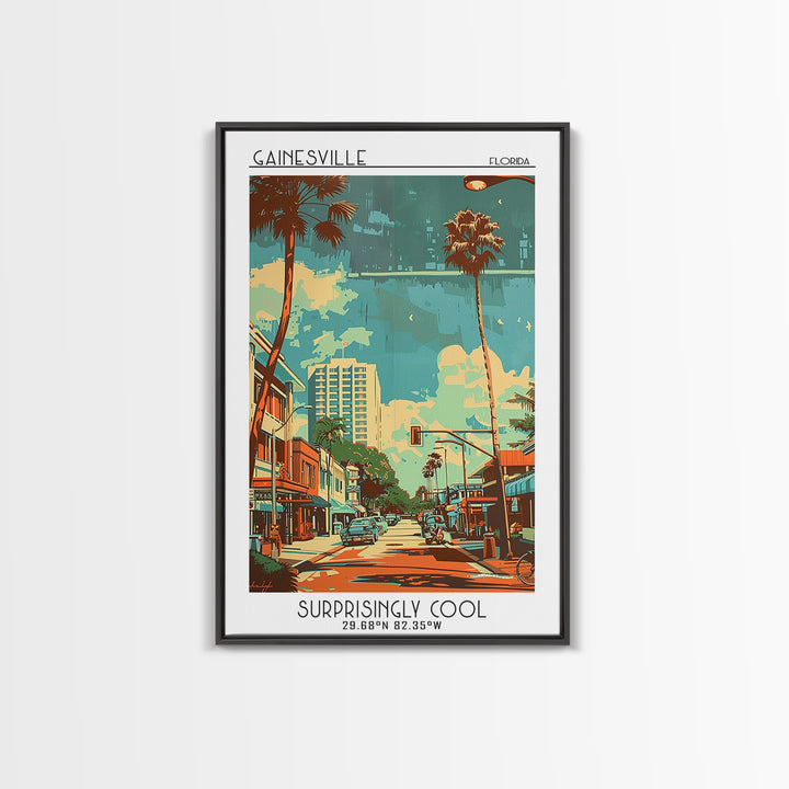 Gainesville Travel Poster, Framed Canvas Print, Retro Travel Poster, City Wall Art, Retro Travel Print, Travel Posters, Travel Decor