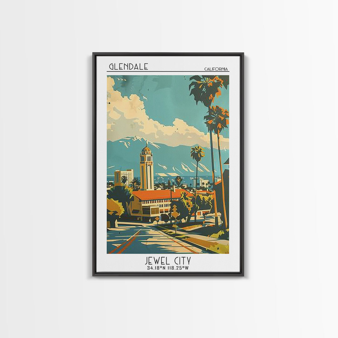 Glendale California Travel Poster, Framed Canvas Print, City Travel Poster, Vintage City Poster, Vintage Travel Art, Vintage Posters