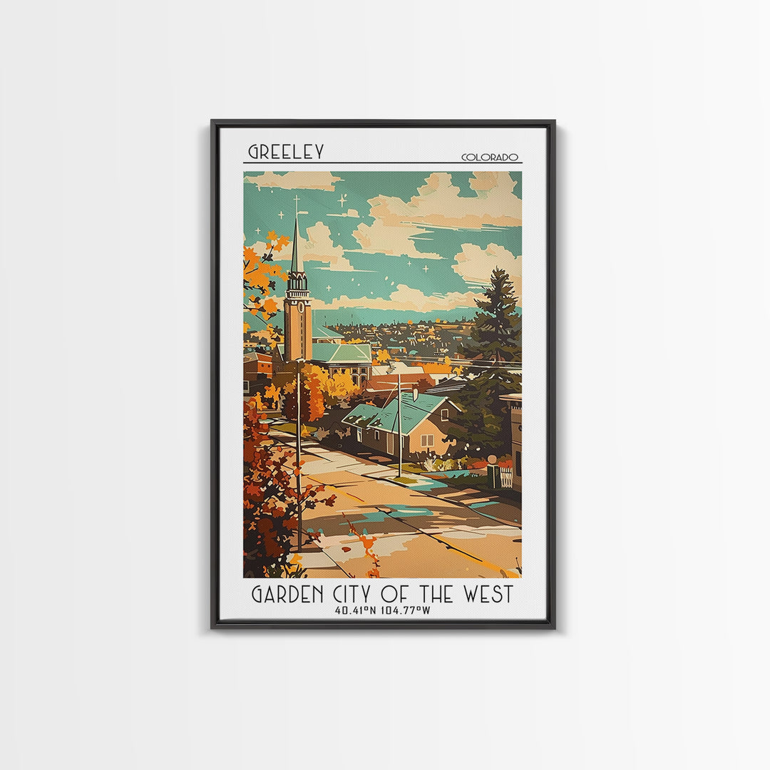 Greeley Travel Poster, Framed Canvas Print, Retro Wall Art, Travel Print, Fine Art Print, City Art Print, Poster Art, Travel Posters