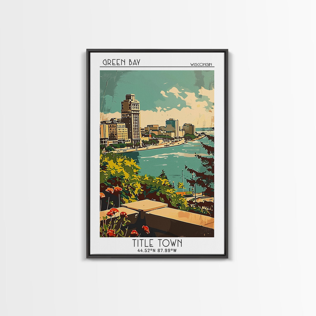 Green Bay Travel Poster, Framed Canvas Print, Retro Travel Poster, City Wall Art, Art Print, Minimalist Poster, Mid Century Wall Art
