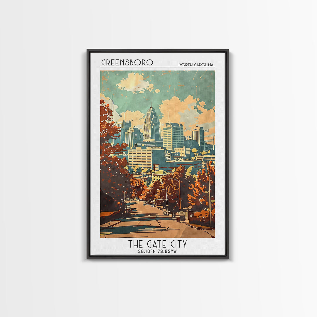 Greensboro North Carolina Travel Poster, Canvas Print, City Travel Poster, Vintage City Poster, Mid Century Wall Art, Travel Posters