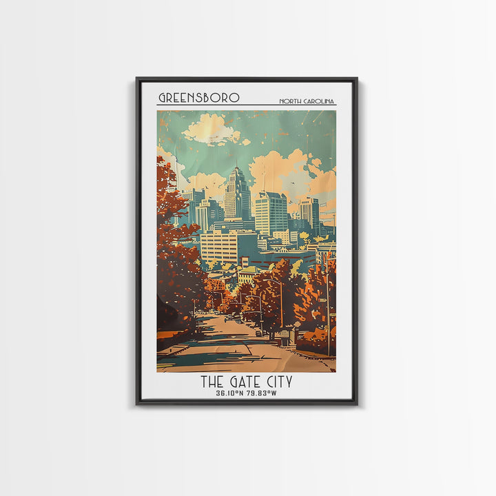 Greensboro North Carolina Travel Poster, Canvas Print, City Travel Poster, Vintage City Poster, Mid Century Wall Art, Travel Posters