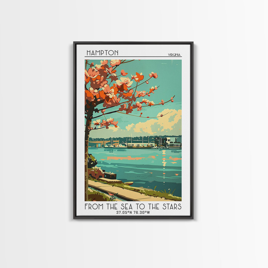 Hampton Travel Poster, Framed Canvas Print, Vintage Travel Print, City Wall Art, Travel Wall Art, Retro Travel Poster, Landscape Art