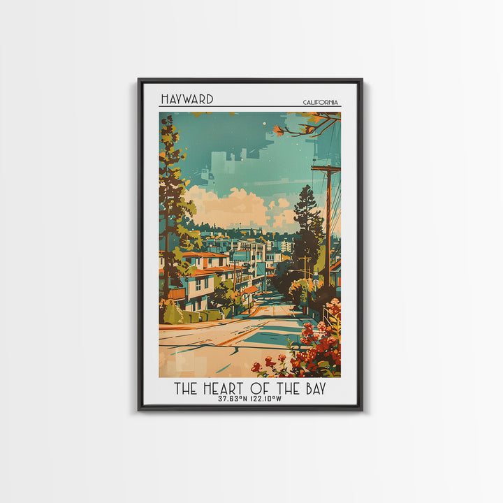 Hayward Travel Poster, Framed Canvas Print, Retro Travel Poster, City Wall Art, Landscape Art, Vintage Travel Art, City Illustration