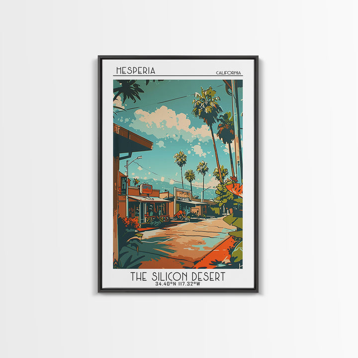 Hesperia Travel Poster, Framed Canvas Print, Travel Art Print, Modern Wall Decor, Travel Print, City Illustration, Minimalist Poster