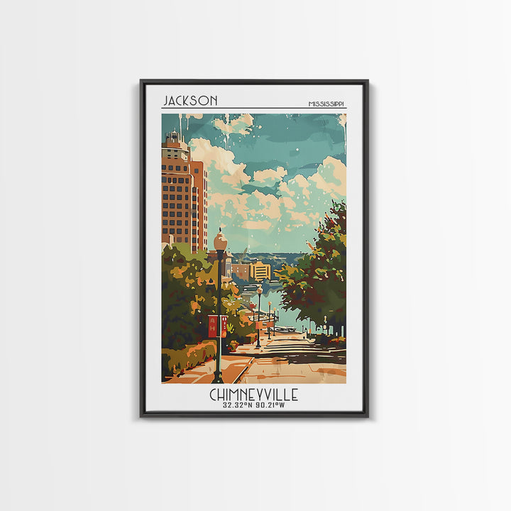 Jackson Mississippi Travel Poster, Framed Canvas Print, Travel Wall Decor, Minimalist Poster, City Travel Poster, Retro Travel Print