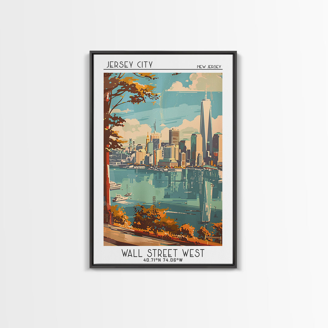 Jersey City Travel Poster, Canvas Print, Retro Travel Poster, City Wall Art, Vintage Travel Art, Mid Century Wall Art, Travel Prints