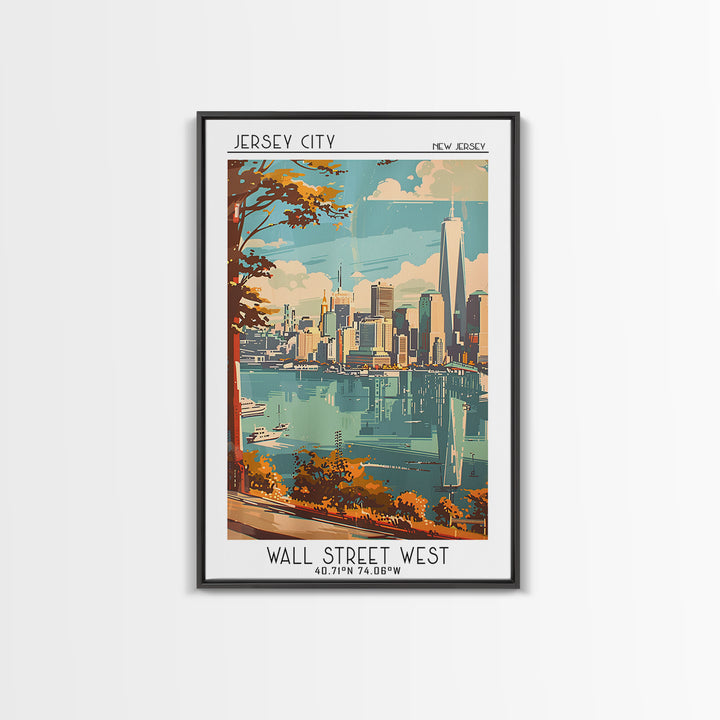 Jersey City Travel Poster, Canvas Print, Retro Travel Poster, City Wall Art, Vintage Travel Art, Mid Century Wall Art, Travel Prints