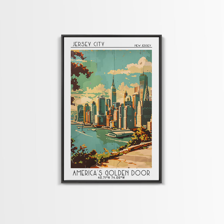 Jersey City New Jersey Travel Poster, Canvas Print, City Art Print, Travel Wall Art, Minimalist Poster, Retro Wall Art, Poster Print
