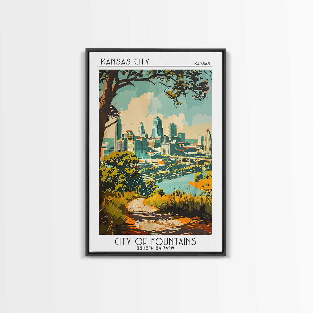 Kansas City Travel Poster, Framed Canvas Print, City Art Print, Travel Wall Art, City Travel Poster, Landscape Art, Gallery Wall Set