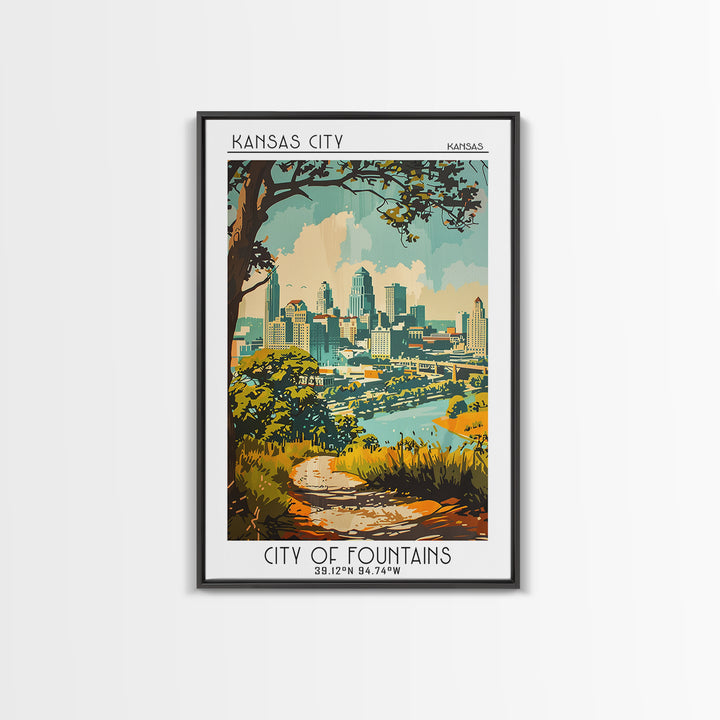 Kansas City Travel Poster, Framed Canvas Print, City Art Print, Travel Wall Art, City Travel Poster, Landscape Art, Gallery Wall Set
