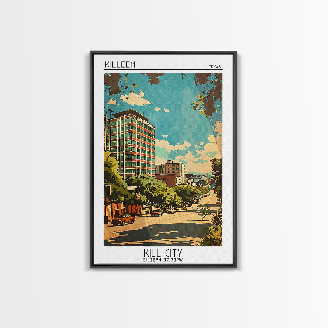 Killeen Travel Poster, Framed Canvas Print, Travel Art Print, Modern Wall Decor, Travel Wall Art, Home Office Decor, Wanderlust Gift
