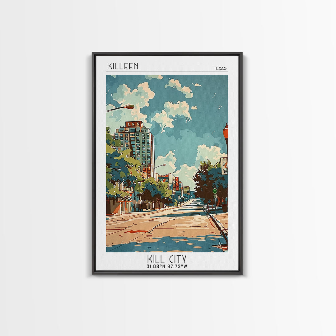 Killeen Texas Travel Poster, Canvas Print, Retro Wall Art, Travel Print, Mid Century Wall Art, Living Room Wall Art, Wanderlust Gift