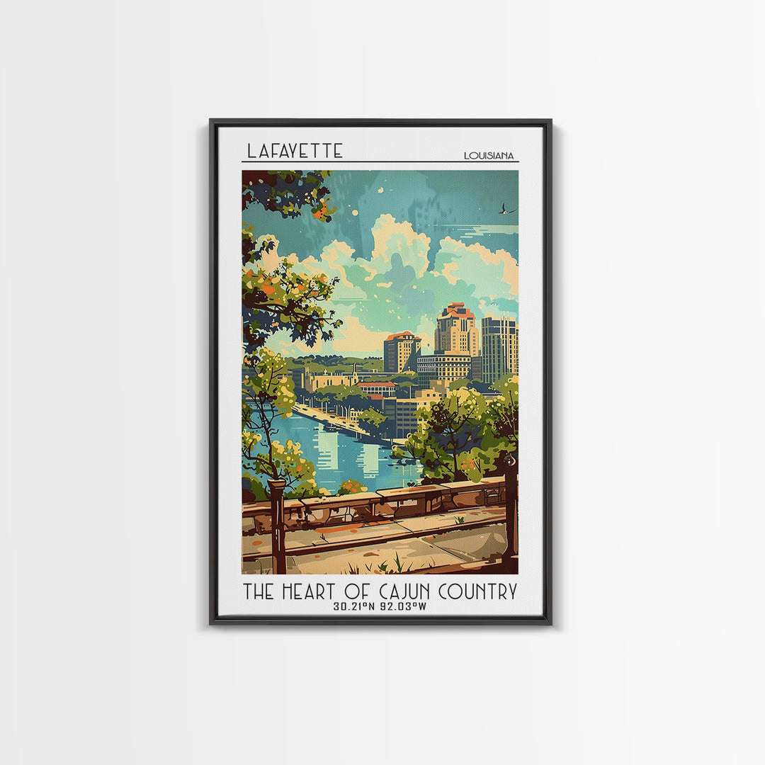 Lafayette Louisiana Travel Poster, Framed Canvas Print, Travel Art Print, Modern Wall Decor, City Wall Art, Poster Art, Poster Print