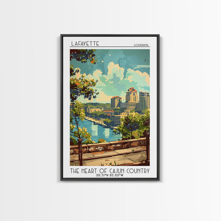 Lafayette Louisiana Travel Poster, Framed Canvas Print, Travel Art Print, Modern Wall Decor, City Wall Art, Poster Art, Poster Print