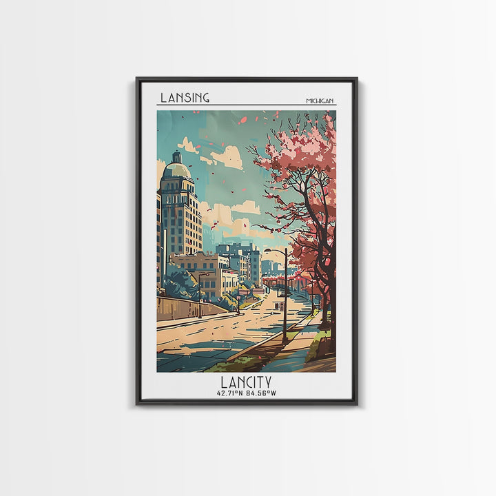 Lansing Michigan Travel Poster, Canvas Print, Travel Wall Decor, Minimalist Poster, Travel Art Print, Poster Art, Retro Travel Print