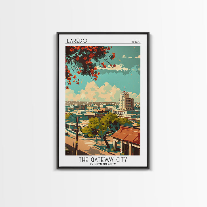 Laredo Travel Poster, Framed Canvas Print, Travel Prints, Landscape Art, Wall Art, Colorful Wall Art, Home Decor, City Travel Poster