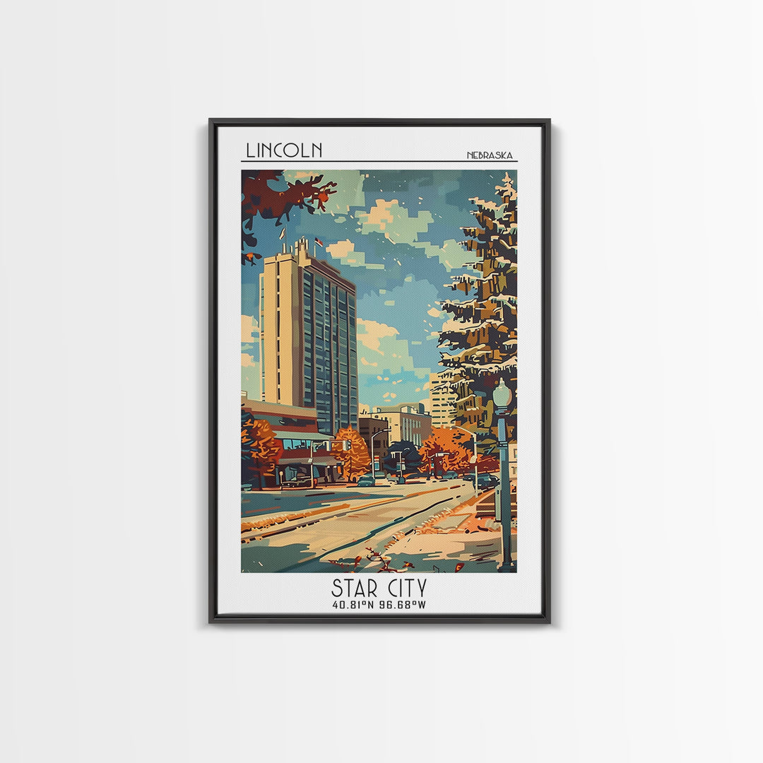 Lincoln Travel Poster, Framed Canvas Print, City Travel Poster, Travel Wall Decor, Travel Decor, Retro Travel Print, Travel Wall Art