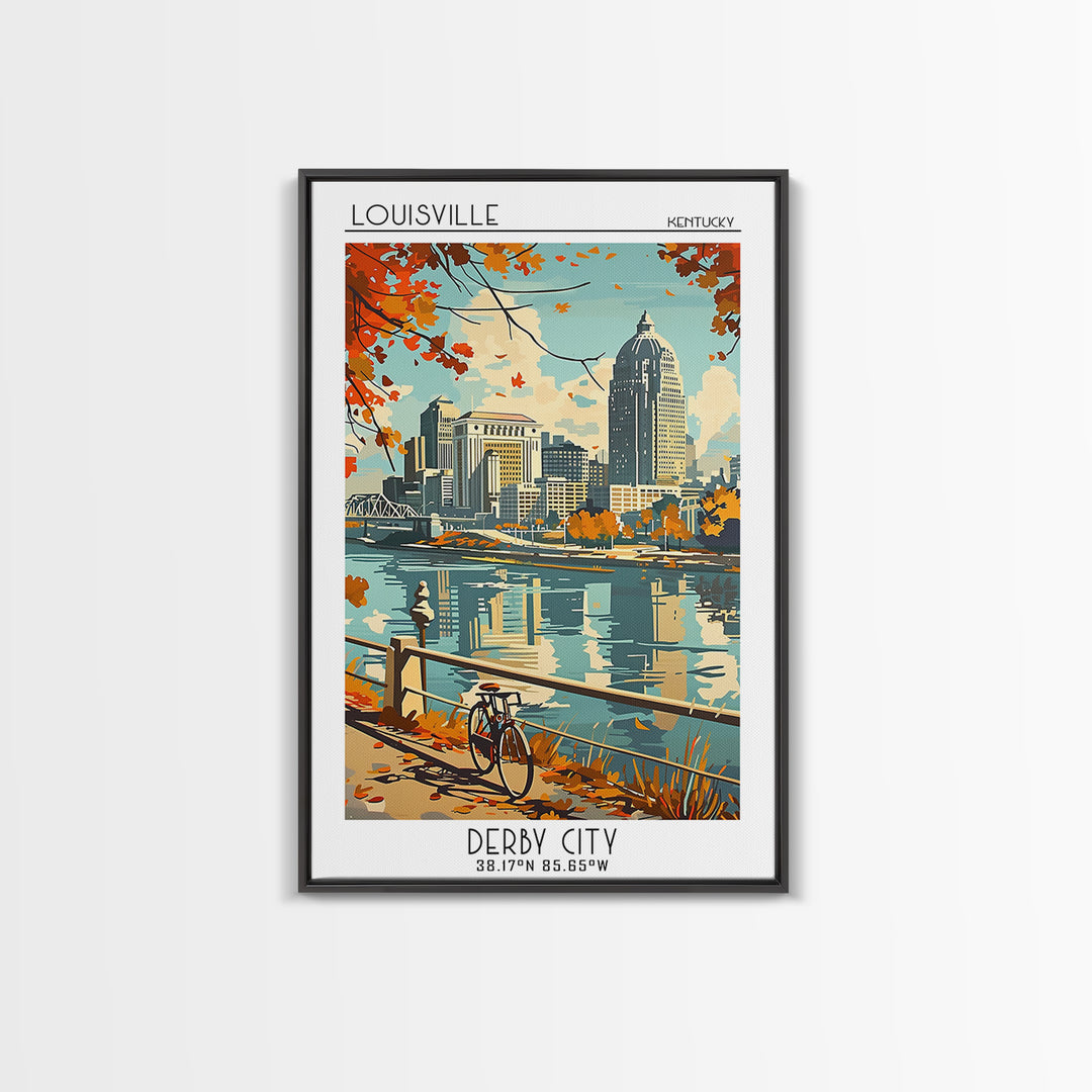 Louisville Kentucky Travel Poster, Framed Canvas Print, City Travel Poster, Travel Wall Decor, Living Room Wall Art, Wanderlust Gift