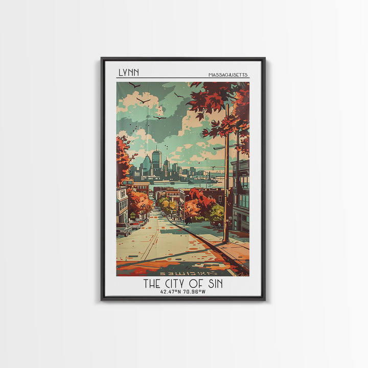 Lynn Massachusetts Travel Poster, Canvas Print, Retro Travel Poster, City Wall Art, Retro Wall Art, Living Room Wall Art, Poster Art