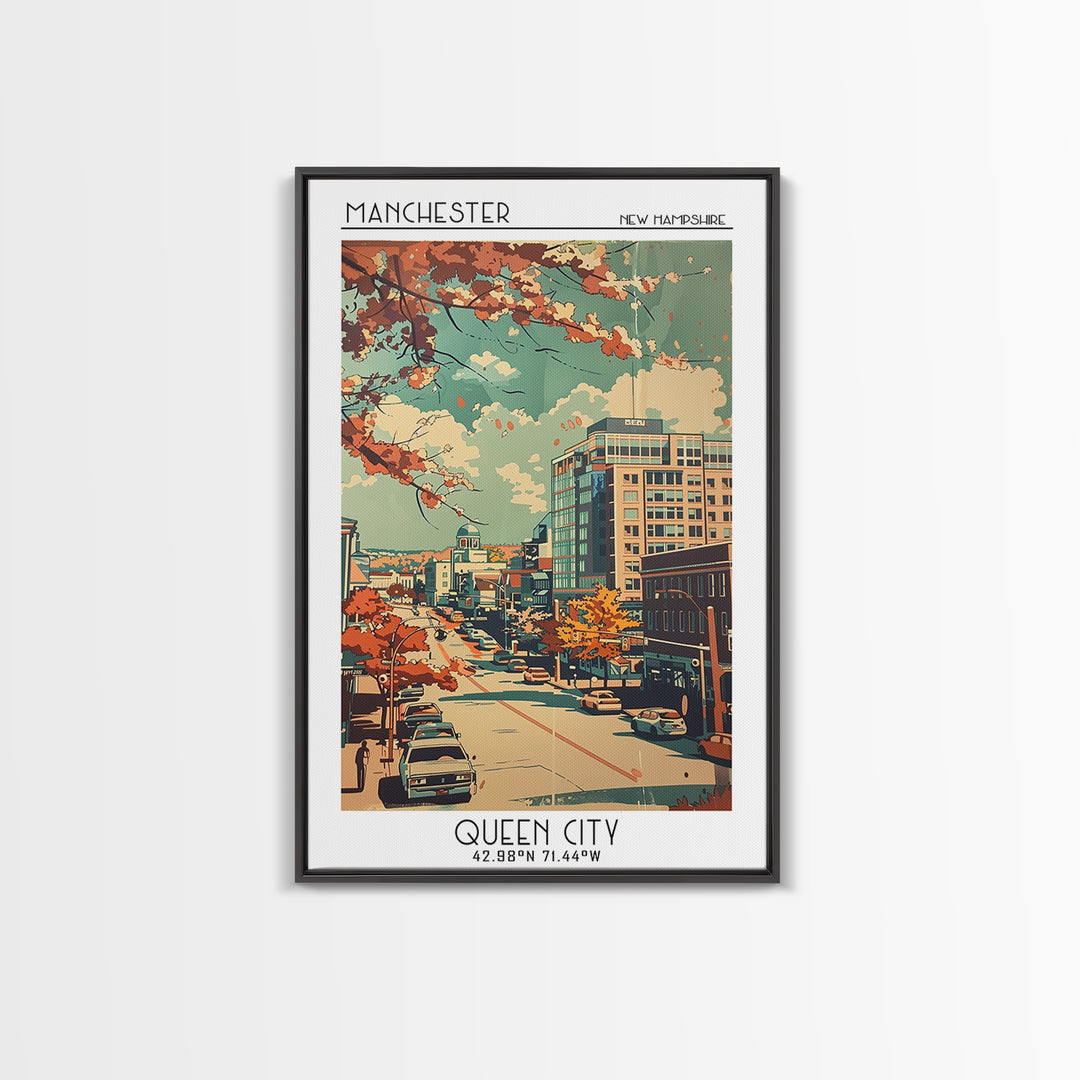 Manchester Travel Poster, Framed Canvas Print, City Travel Poster, Travel Wall Art, Landscape Art, City Wall Art, Vintage Travel Art